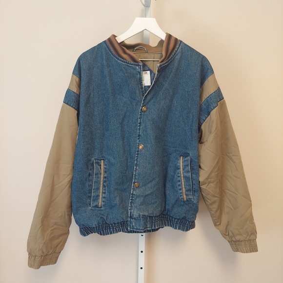 Yukon Trail Other - Yukon Trail Mens XL Denim Bomber Jacket FLAW Colorblock Vintage Streetwear